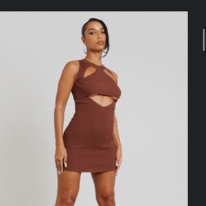 PrettyLittleThing Chocolate Cut-Out Mini Dress